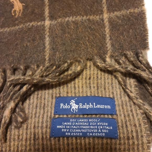 Men's Polo Ralph Lauren Lambs Wool Scarf, Brown. Made in Italy NWOT - Picture 2 of 2